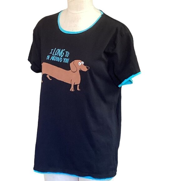 Lazy One Graphic Tee Dachshund Wiener Dog "I Long to be Around You" Sz L #109N - Picture 3 of 9
